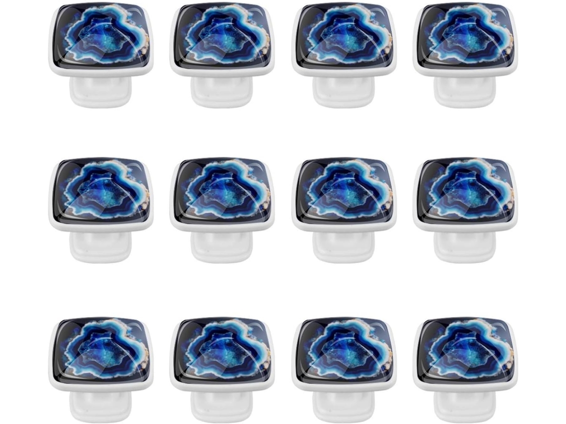 Puxadores E Botões Quadrados Para Gavetas Armários, Conjunto De 12 Peças, Textura De Mármore Aquarela Azul, Puxadores