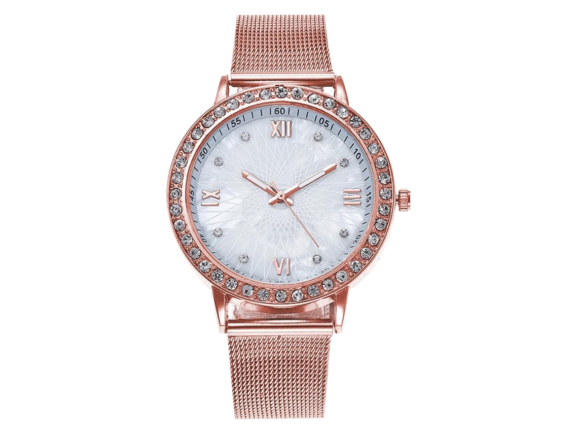 Relógio de quartzo com pulseira de malha, estilo simples e moderno para casais (ouro rosa)