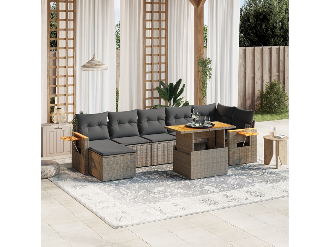 Vidaxl 8 Pcs Conjunto Sofás de Jardim C/ Almofadões Vime Pe Cinzento