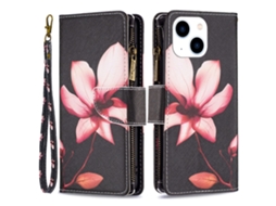 Capa Flor Para Iphone 15 Pele Sintética Rosa
