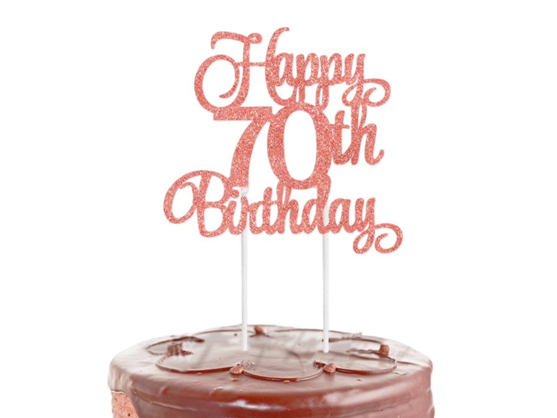 MEOIRUERY Topo De Bolo De Feliz Aniversário De 70 Anos Para Bolo De Comemoração, Topos De Bolo Brilhantes Da Série Ouro Rosa Com Material Premium E Design Elega