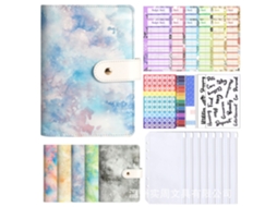A6 Refillable Notebook With 12-zipper Pockets, Pu Leather Budget Planner, Oil Paint Tie Dye, Blue Includes New Cash