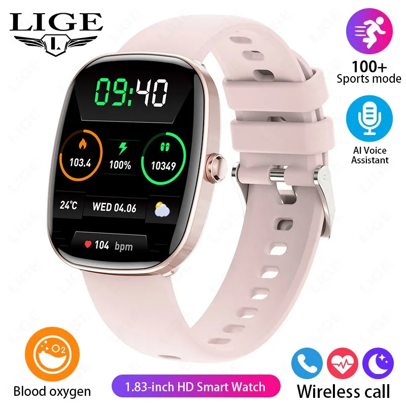 Smartwatch (rosa De Silicone), Bluetooth, Tela Totalmente Sensível Ao Toque, À Prova D'água, Para Esportes E Fitness.