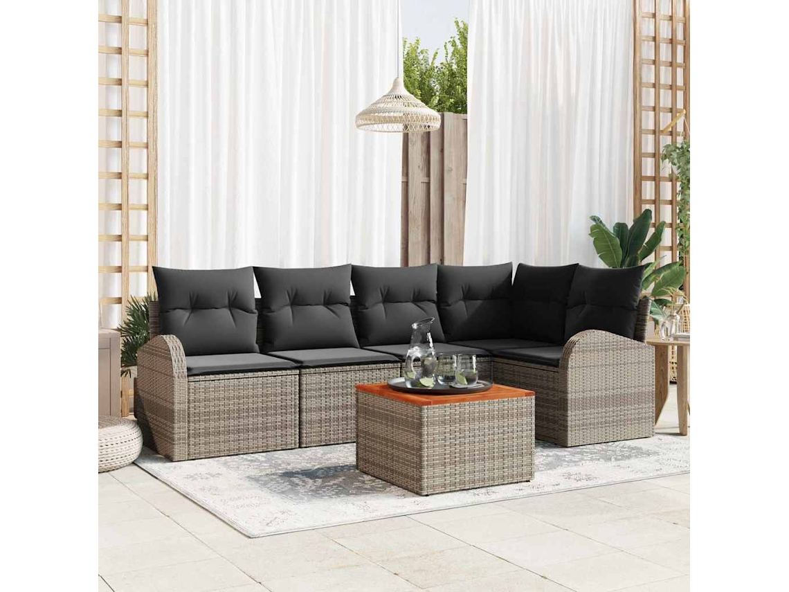 Vidaxl Conjunto De Sofá De Jardim 6 Pcs Cinzeto Vime Pe