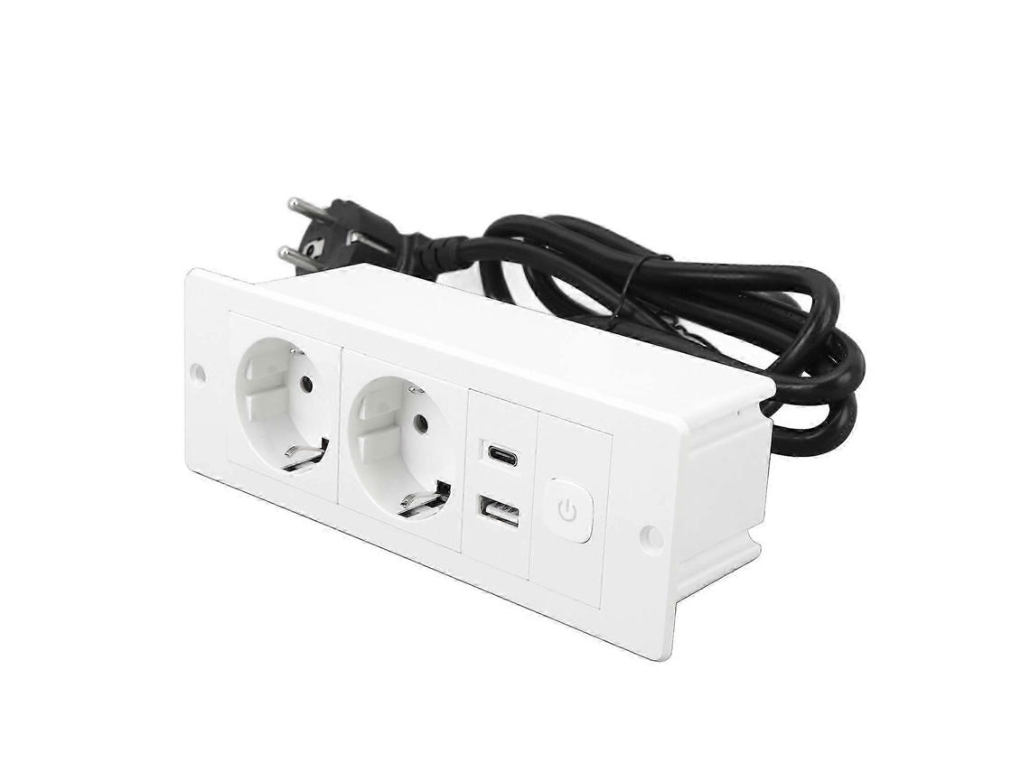 Régua De Tomadas Embutida 2025 Com 3 Entradas Usb Tipo C, Interruptor E Cabo Para Mesa, Ideal Bancadas, Mesas Conferência, Escritórios Residências -