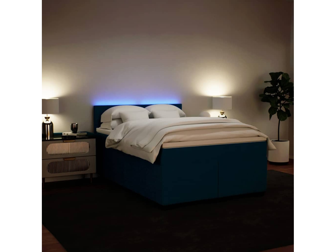 Vidaxl Cama Boxspring Com Colchão 140x190 Cm Veludo Azul