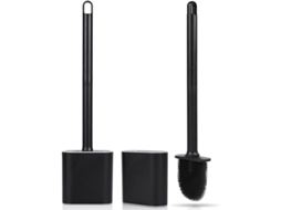 Escova Sanitária Plana de Silicone Antibacteriana, 2 Unidades, para Limpeza de Sanitário, com Fixação no Chão Ou na Parede, Preta AQUAFORGE