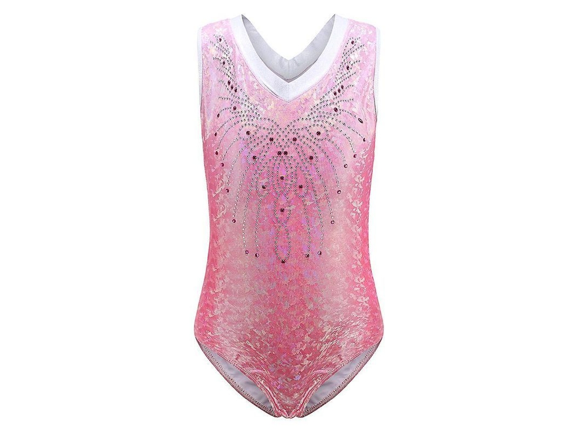 Collant de dança sem mangas para meninas, modelo 2026, com estampa de diamantes, ideal para ginástica e balé, tamanhos 13 e 14 anos, rosa.