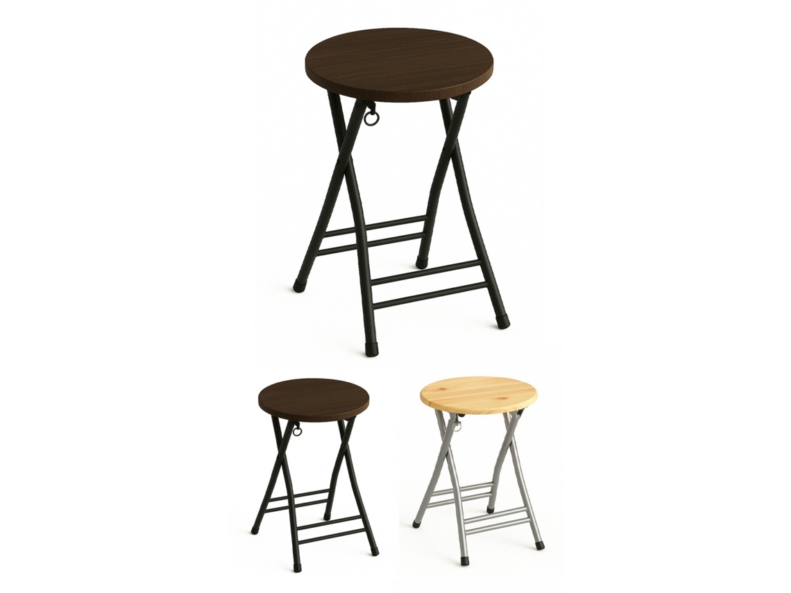 Taburete Plegable Metálico 30x45cm Con Reposapiés Y Anilla De Seguridad | Ideal Para Cocinas, Terrazas, Eventos Y Oficinas Negra / Nogal Pack 2 Uds