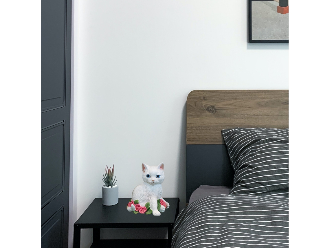 Estátua de Gato Branco Ornament Resina Jardim