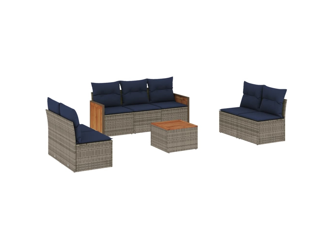Conjunto de Sofá de Jardim, 8 Peças, Almofadas, Rattan Cinza MAISON EXCLUSIVE