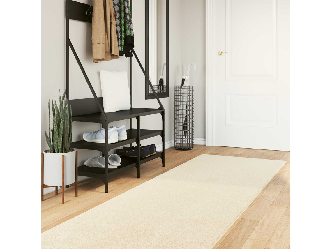 Vidaxl Tapete De Pile Médio, Macio E Lavável Huarte Creme 80 X 400 Cm