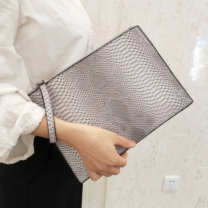 Bolsa Clutch/tote Feminina De Luxo Com Design De Cobra Em 3d (cinza, 30x20 Cm), Em Couro Pu Moderno.