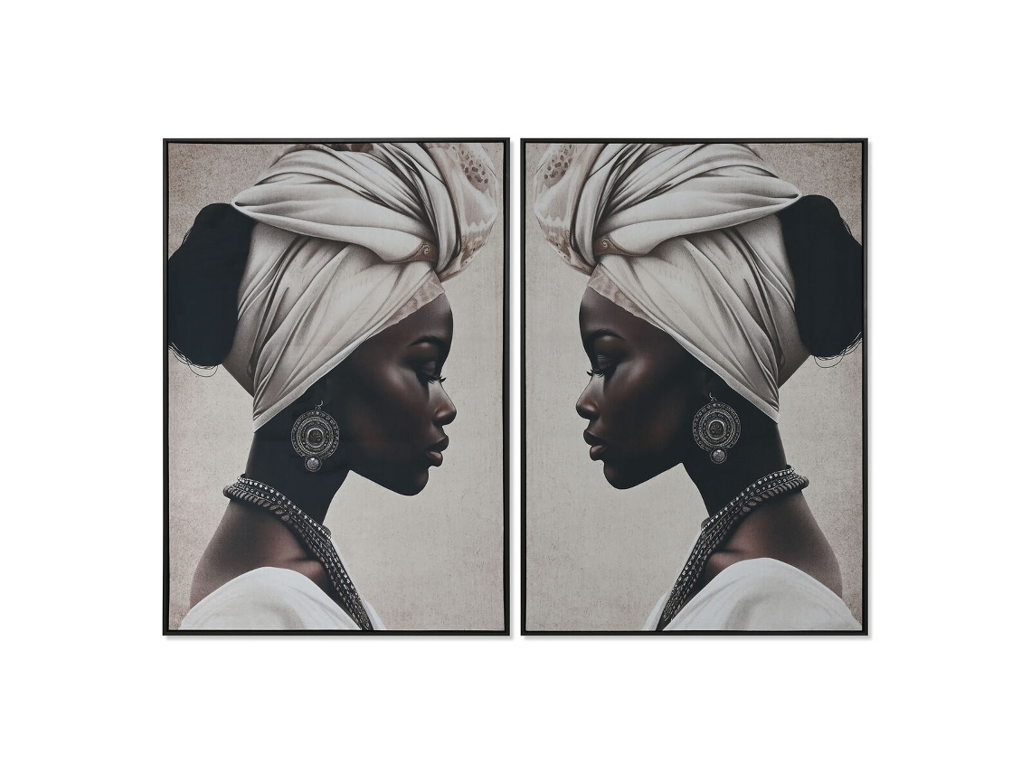 Pintura HOME ESPRIT Castanho Bege Colonial Veludo Africana 83 x 4 x 123 cm (2 Unidades)