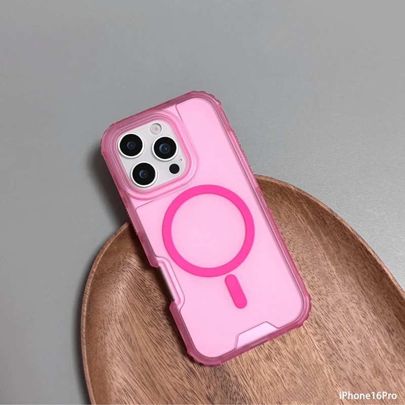 Capa Protetora Fosca À Prova De Choque Com Carregamento Magnético Sem Fio Magsafe (rosa) Para Iphone 13 Pro