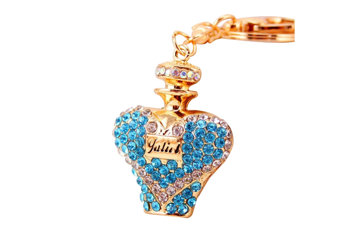 Chaveiro Com Pingente Garrafa Decoração Strass Azul