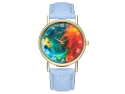 Reloj De Pulsera Unisex Con Correa De Cuero Color Cielo Clara De Moda Estrella