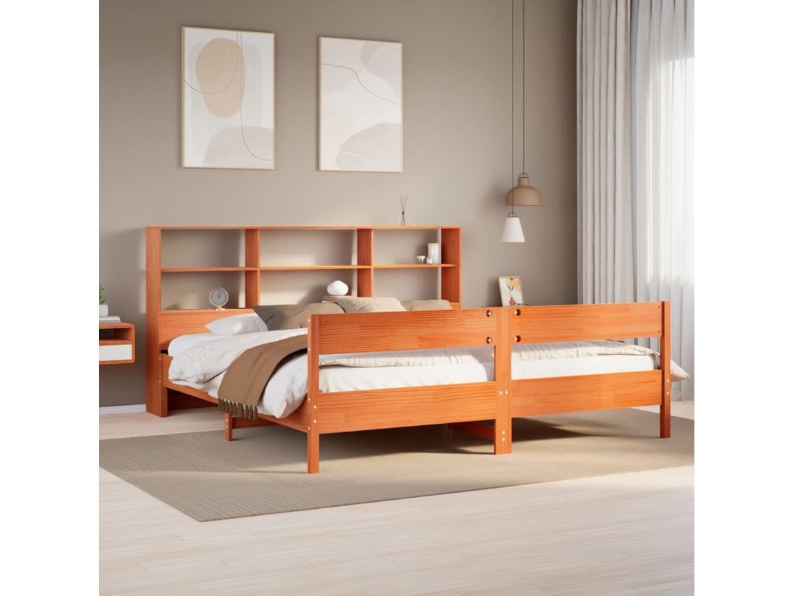 Vidaxl Cama Com Estante Sem Colchão 180x200 Cm Pinho Maciço