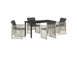 Conjunto 5 De Jantar Para Jardim Com Almofadas Vidaxl Cinza-claro Rattan Poliéster