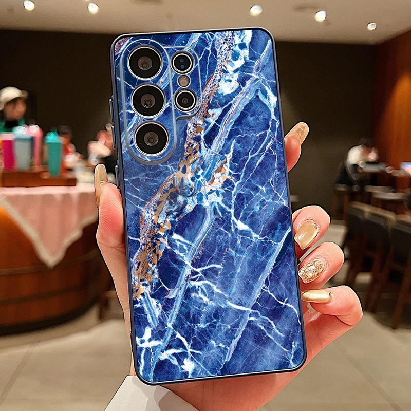 Capa Magnética Azul Para Celular Samsung Galaxy A36 Com Estampa De Mármore.