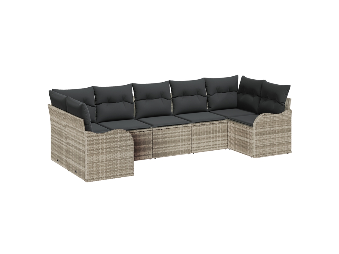 Conjunto 7 Conjunto De Sofá De Jardim Vidaxl Cinzento-claro Vime Pe (55 X 55 X 37 Cm)