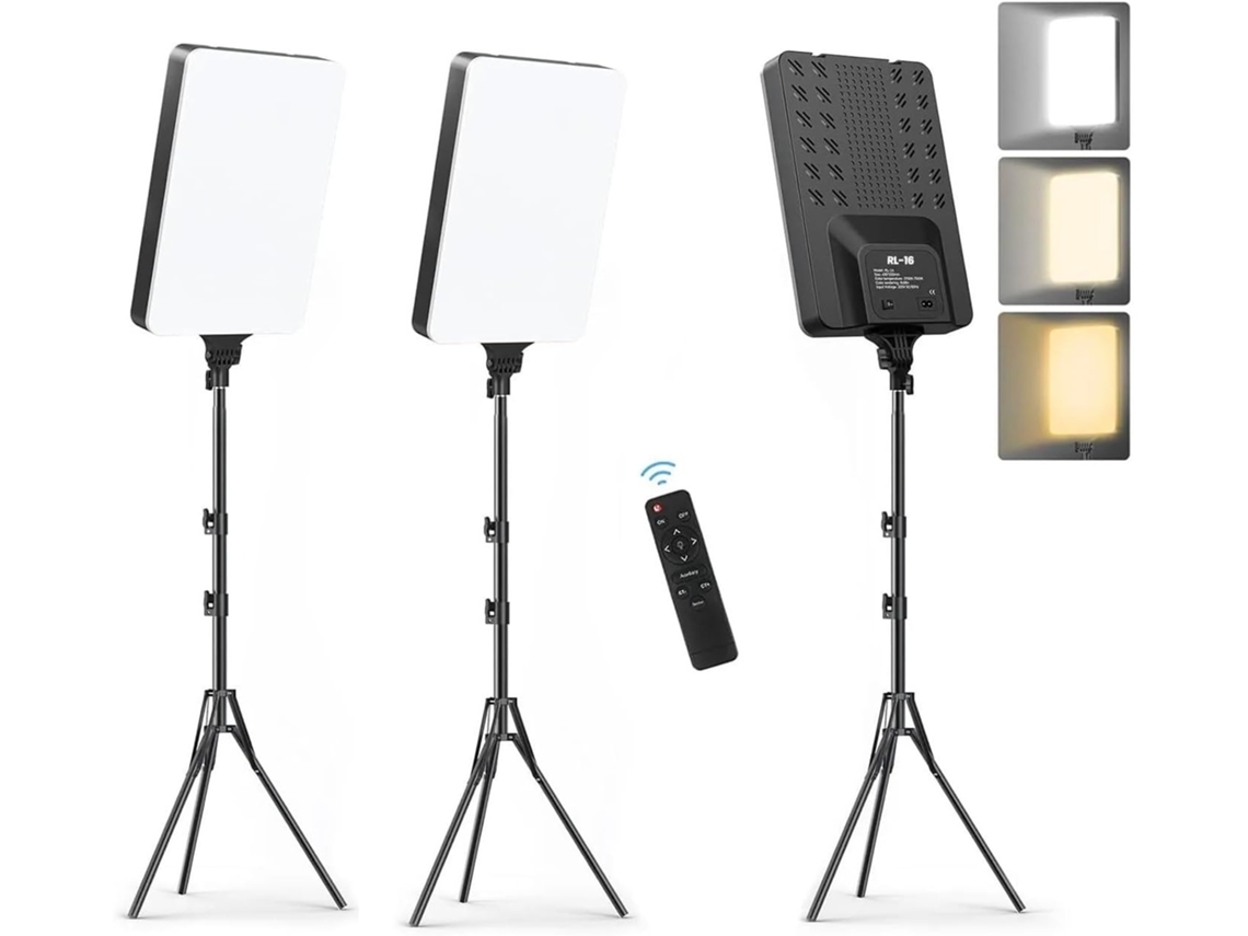 painéis de iluminação fotográfica LED para tela de 24 polegadas, 2700k-7500k, tripé com controle remoto (2 luzes - 2 tripés de 24 polegadas)