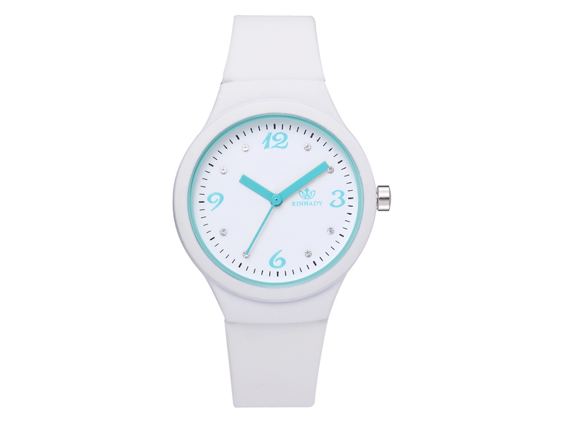 Relógio de pulso unissex de quartzo com pulseira de silicone e diamantes redondos (branco)