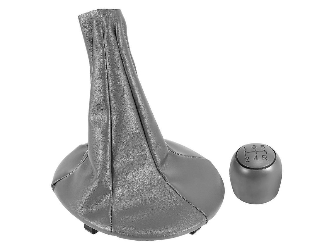 Manopla De Marcha Com Bota De Couro Pu E Abs Compatível 500 500c Panda 03-12 5 Velocidades Cinza Gris