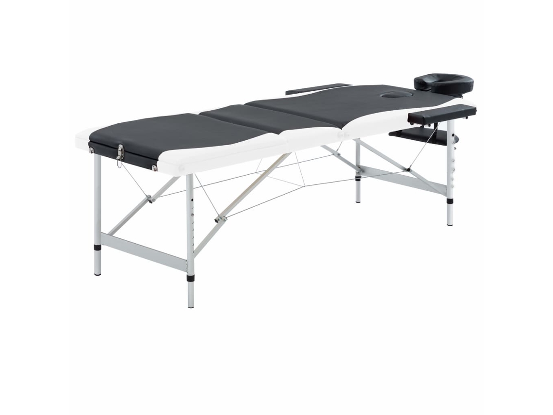Vidaxl Mesa De Massagem Dobrável 3 Zonas Alumínio Preto E Branco