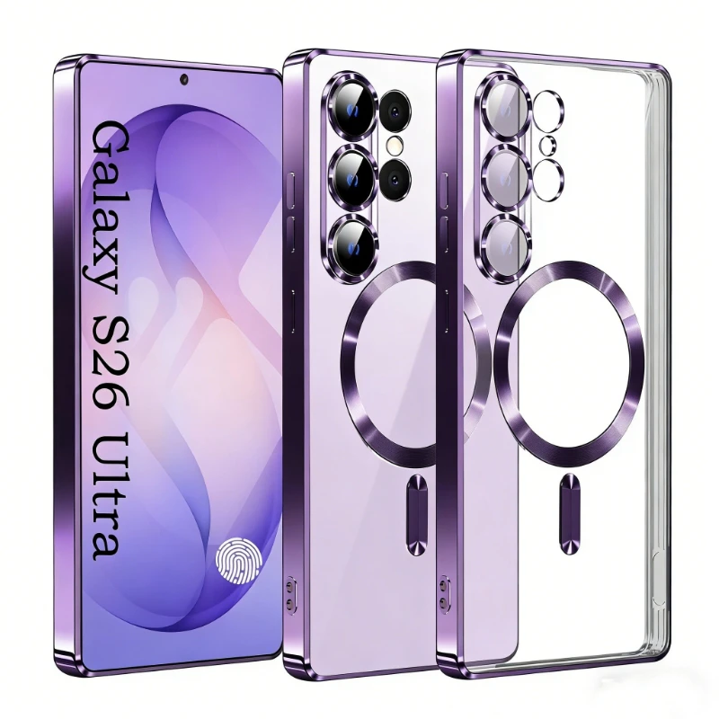 Capa Magnética Macia (roxa) Para Samsung Galaxy S23, Com Protetor De Lente Transparente Eletrodepositado.
