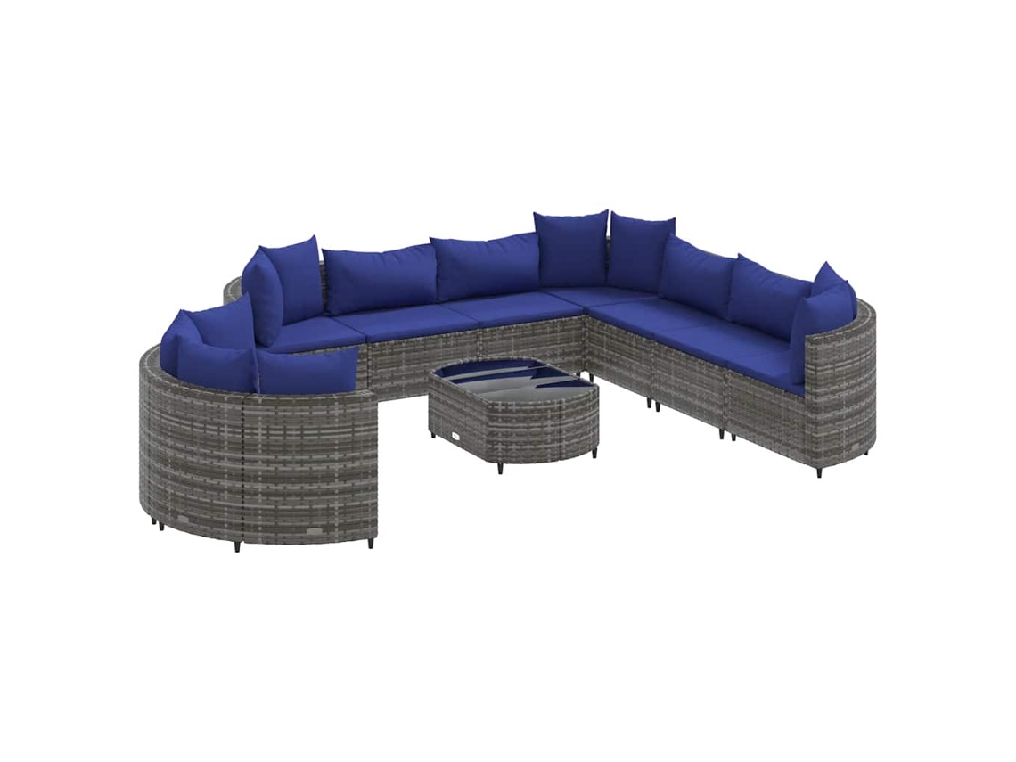 Conjunto de 10 Sofás de Jardim com Almofadões Vime Pe Cinzento MAISON EXCLUSIVE