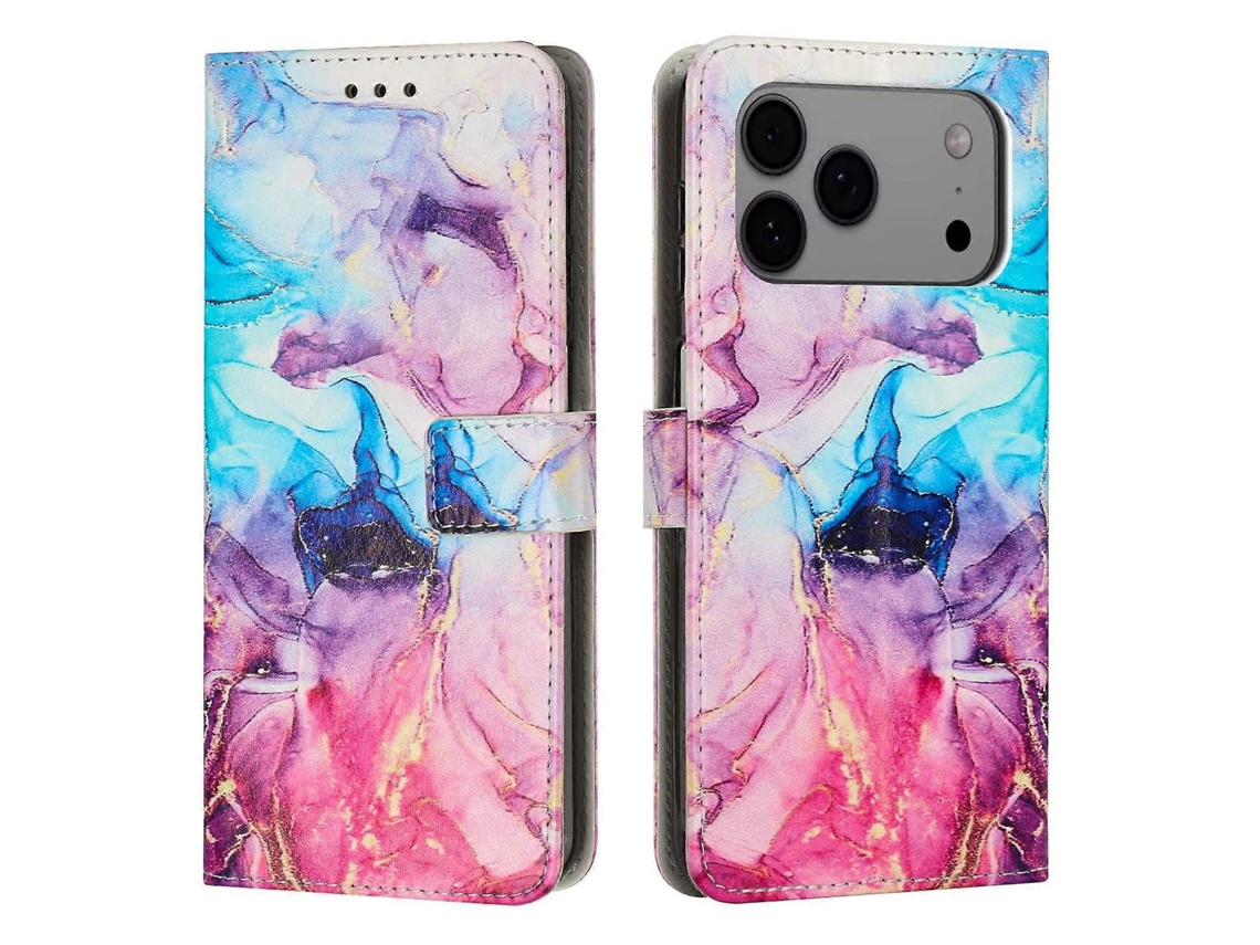 Capa Carteira Em Couro Pu Com Padrão De Mármore, Compatível Com Iphone 17 Pro Max, Multicolorida