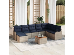Vidaxl Conjunto De Sofá De Jardim 9 Unid. Cinzeto Vime Pe
