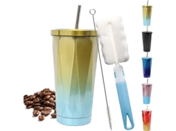 2026-taza De Café Linjou Com Pajita, Aislada Ao Vácuo, 500ml Ciano, Com Escova De Limpeza E Escova Para Pajita