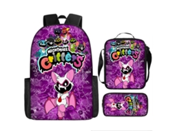 Conjunto De Três Peças De Mochila Infantil Com Estampado De Desenhos Animados: Mochila Escolar Com Alças, Lancheira Térmica E Estojo, Modelo 22
