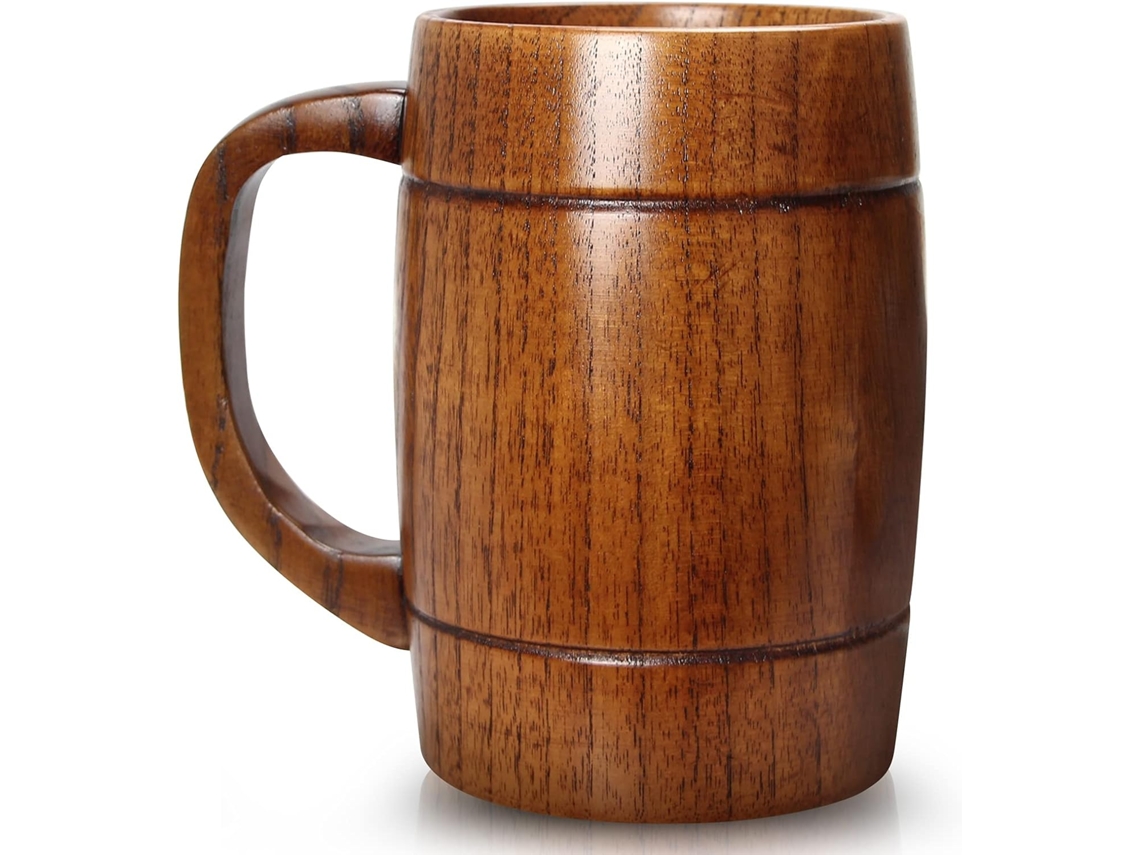 Caneca de Cerveja Grande de Madeira 414 Ml, Tampa, Copo, Chá de Cerâmica, Fina, Café, Viking AQUAFORGE