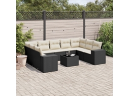 Vidaxl 10 Pcs Conjunto Sofás De Jardim C/ Almofadões Vime Pe Preto
