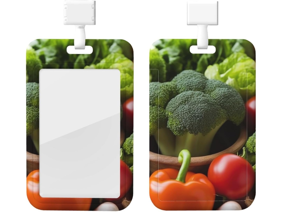 Porta Crachá Com Estampa De Vegetais Nutritivos E Cordão, Capa Protetora De Plástico Impermeável Crachás, Ideal