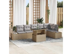 Vidaxl Conjunto De Sofá De Jardim 7 Unid. Bege Vime Pe