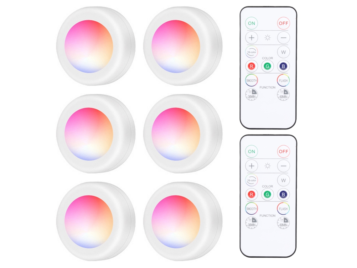 Rebe-luz Led Puck Para Armários Com Controle Remoto 16rgb, Função De Temporizador, Luz Noturna Para Cozinha, Banheiro, Armário, Festa