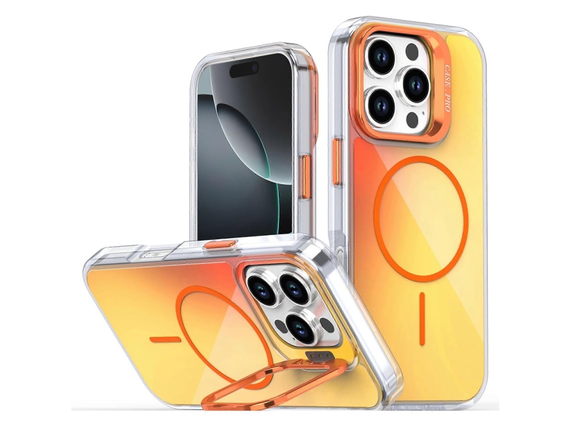 Capa Para Iphone 16 Pro Compatível Com Magsafe Tpu Capa De Acrílico Gradiente Com Suporte Laranja