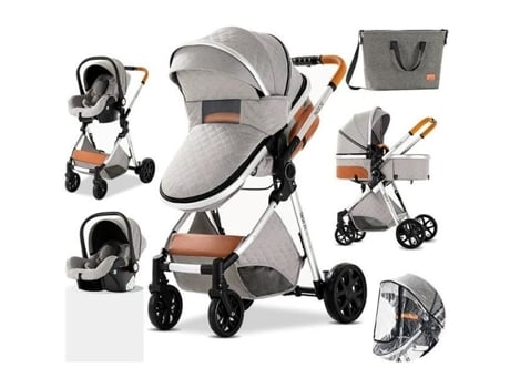 Carrinho de bebê 3 em 1 combinado assento de carro carrinho ajustável bolsa de fraldas carrinho de alta qualidade cinza claro luxcar