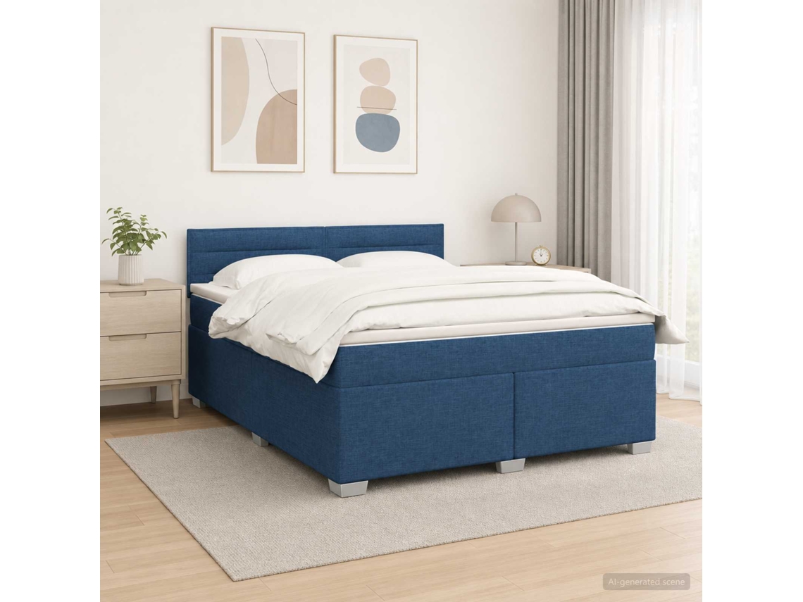 Vidaxl Cama Box Spring Com Colchão E Led Azul 140 X 190 Cm Tecido