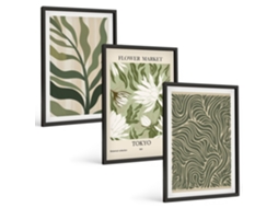 Composição De Quadros Decorações Com Padrões De Plantas Boho Moldura Preta Imagens Para Um Quarto Infantil Espelharte (3 Piezas De 40x60 Cm)