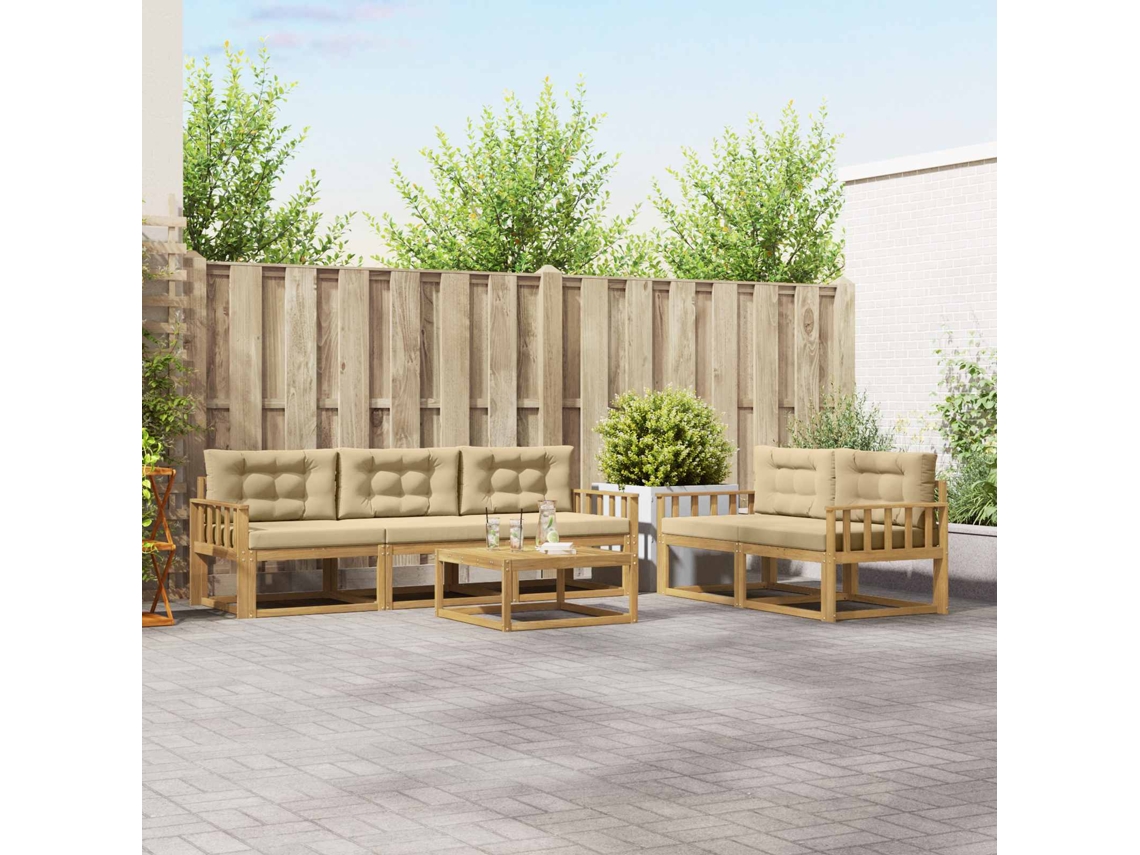 Vidaxl Conjunto De Sofás Para Exterior 6 Unid. Branco E Bege