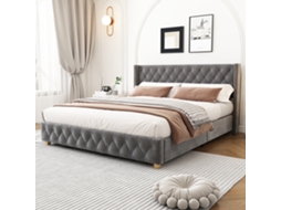 Cama 140x190 Veludo Cinza Com Rebites
