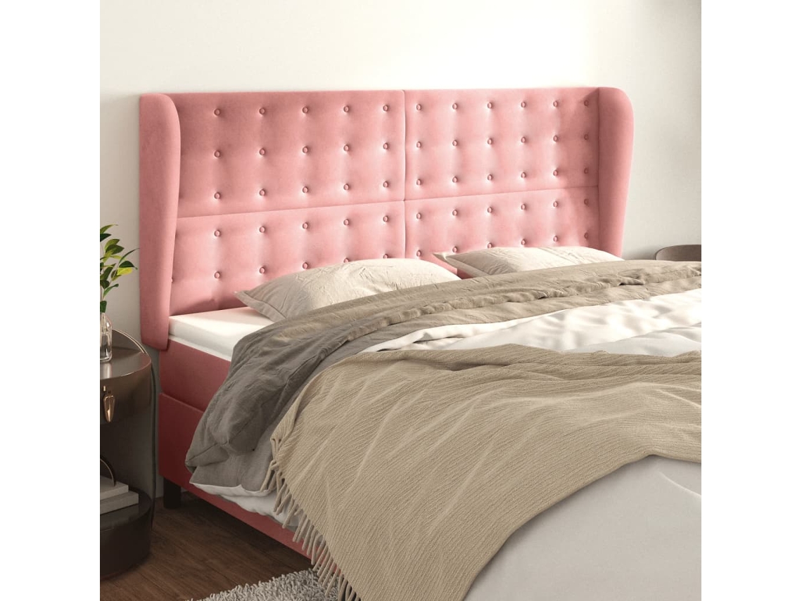 Vidaxl Cabeceira Cama C/ Abas Veludo 203x23x118/128 Cm Rosa