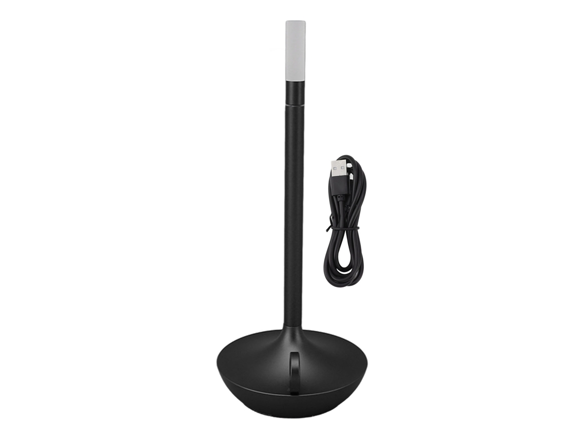 Lâmpada de Mesa Sem Fio Portátil Led Dimmable 3 Níveis Brilho Recarregável Forma Vela Preta