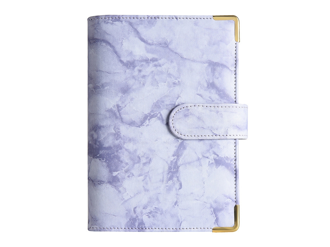 A6 Pu Leather Ring Binder Cash Budget Planner, Marble Pattern With Corner Protector, Purple Cover Only