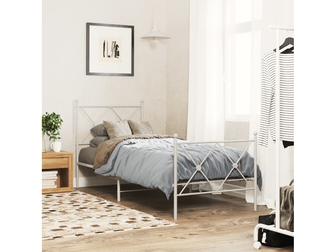 Vidaxl Estrutura De Cama Com Cabeceira E Pés 75x190 Cm Metal Branco